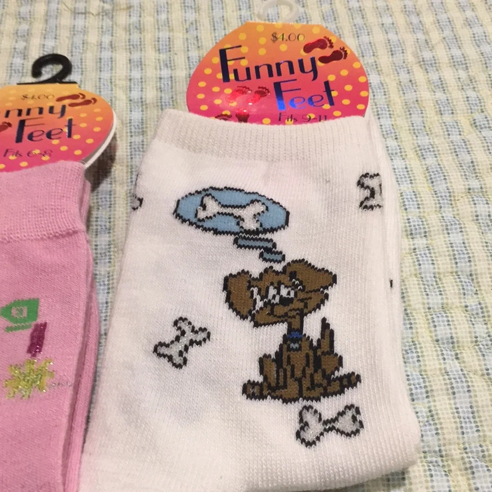 Funny Feet 3 Pr Girls Silly saying Socks NEW Sz 6-8/9-11 You Go Girl Puppy Love